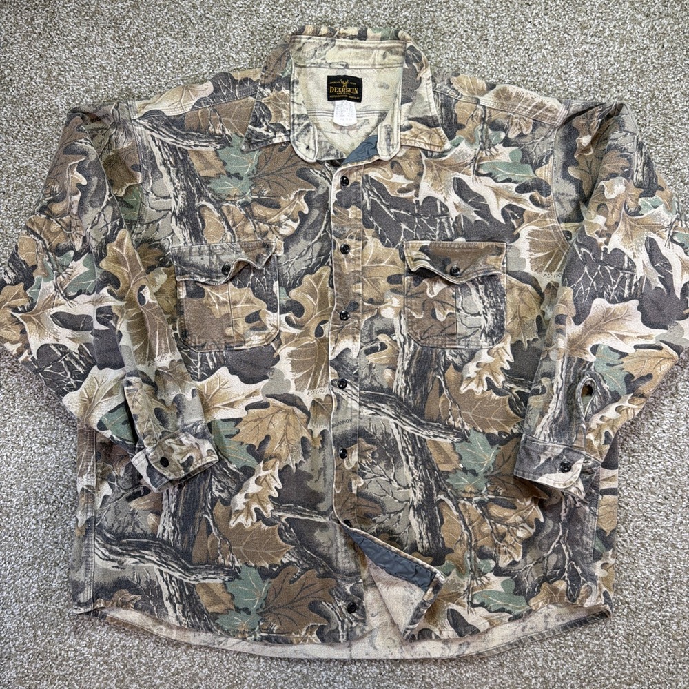 Vintage Deerskin Camo Button Up Size 2XL USA Made Advantage Excellent